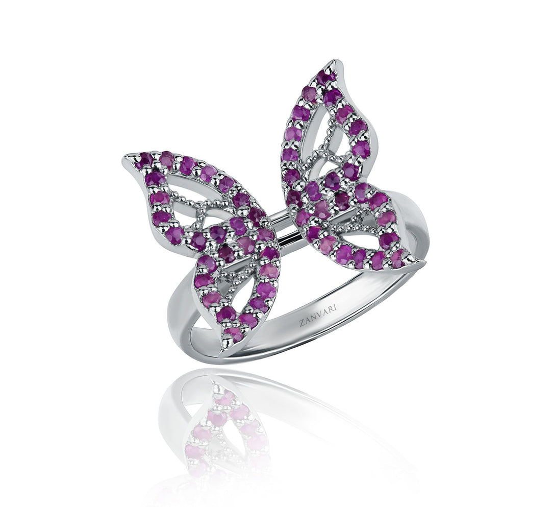 Butterfly inspired ring in 925 silver with pink stones