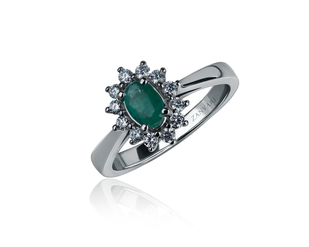 Natural Emerald withh Moissanite ring in silver