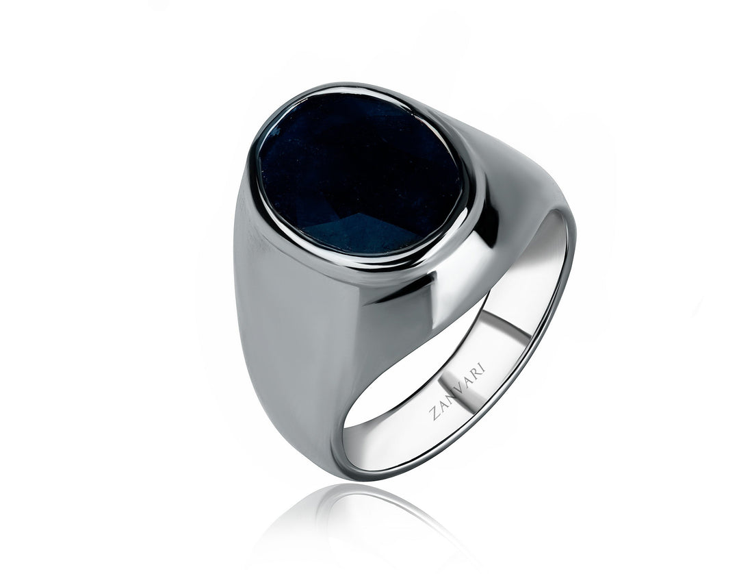 Natural sapphire men's ring in 925 silver handmade