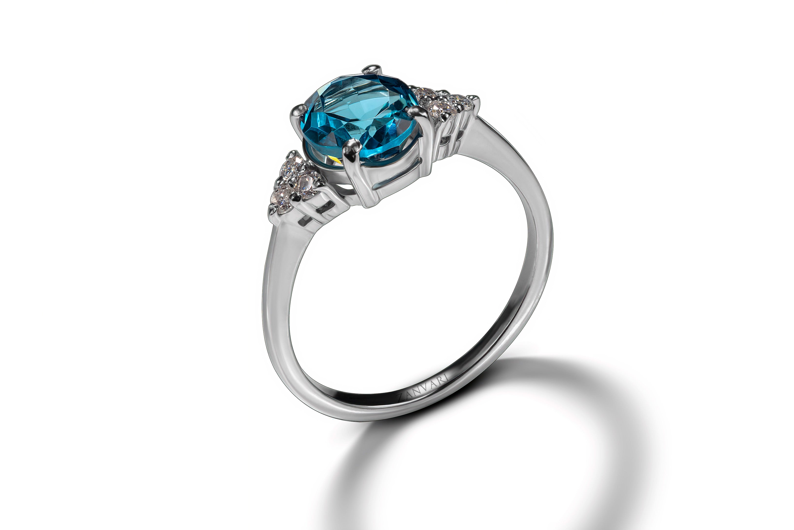 Hand Crafted Sterling Silver 925 London Blue Topaz Ring with Cubic Zirconia ZANVARI Zanvari