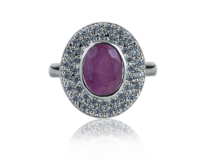 Showcasing 925 silver ruby ring with cubic zirconia