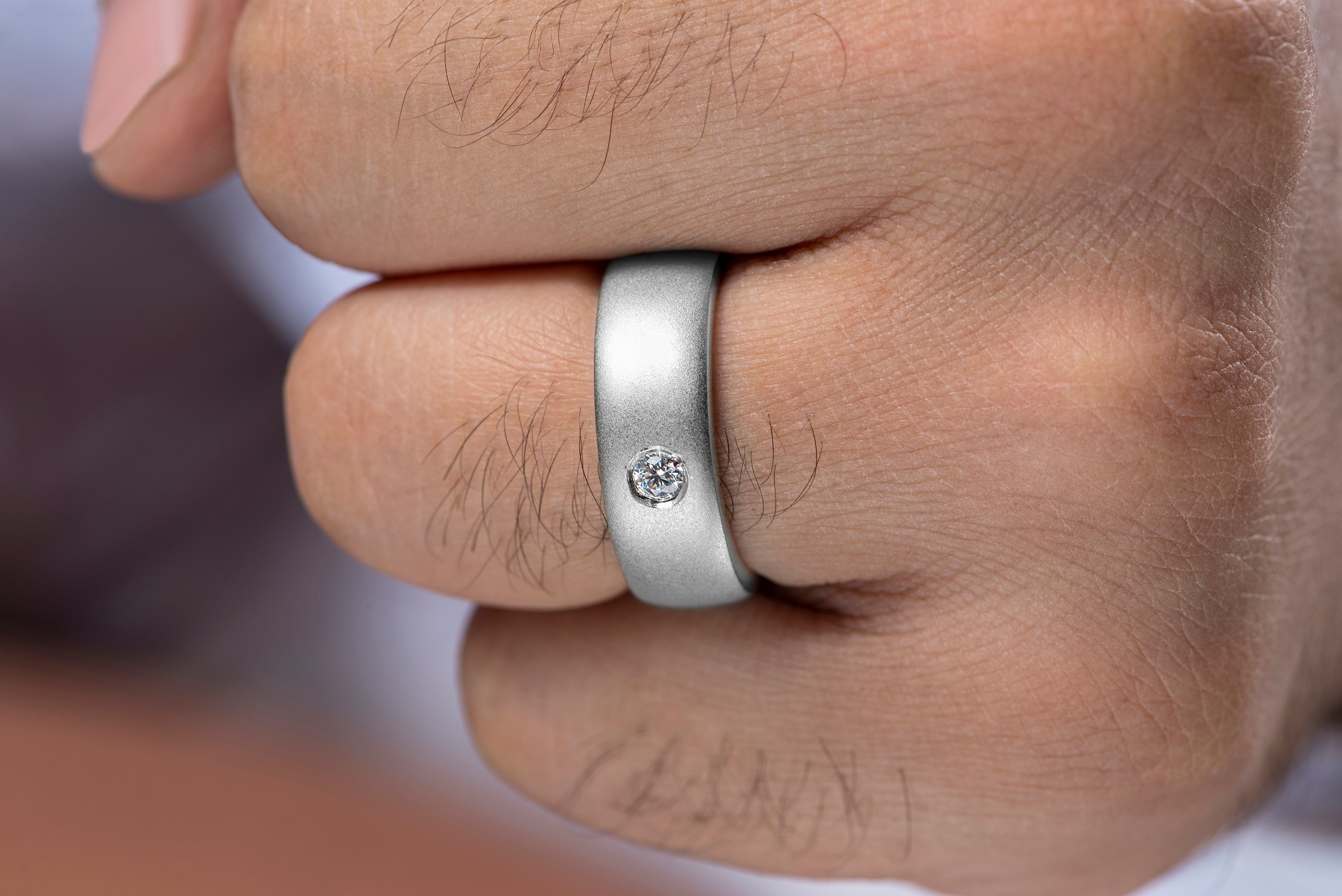 Brushed Finish Round Cut Lab Grown Diamond Men's Wedding Ring