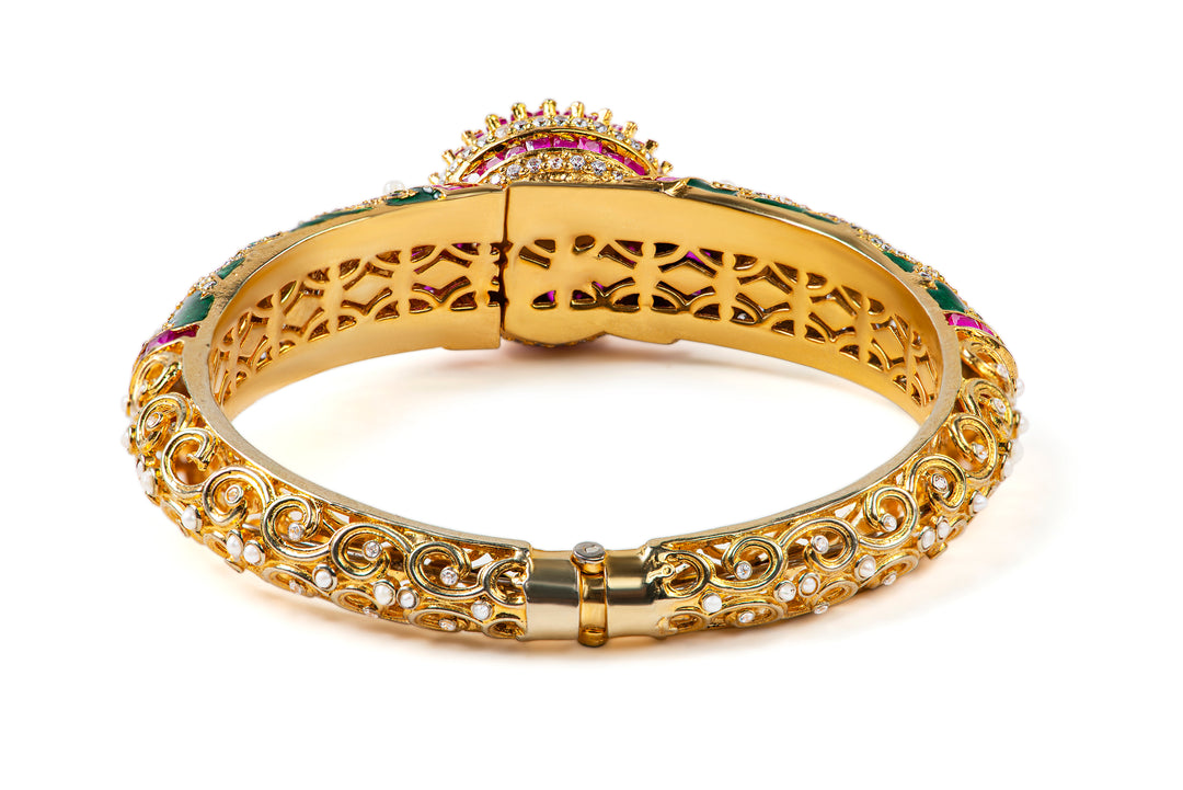 Unique Meena Kari Bangle with Sterling Silver and Handcrafted Inlaid Patterns